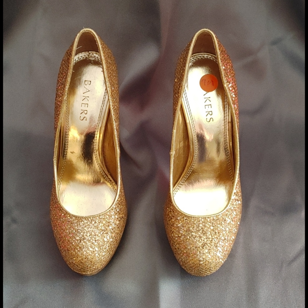Gold Glitter High Heels 7 M by Baker